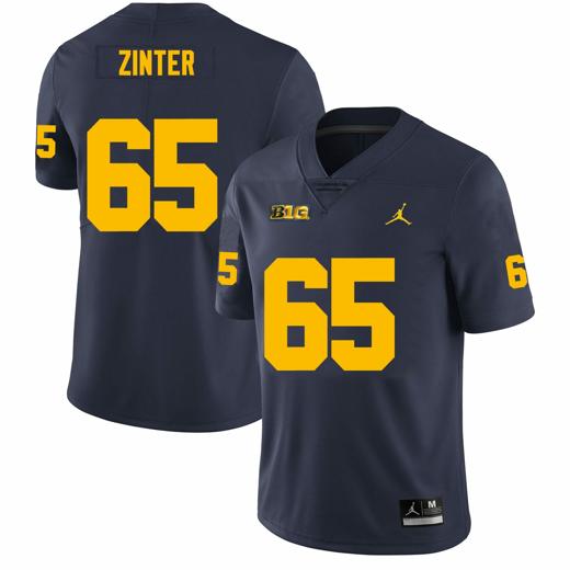 Men's Michigan Wolverines Zak Zinter Jersey #65 College Football Game Navy