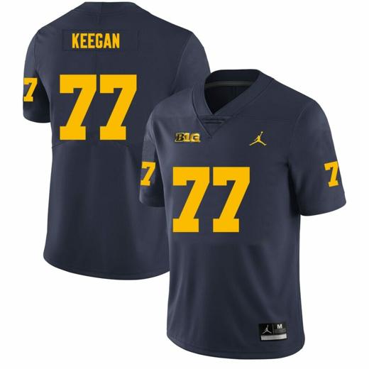 Men's Michigan Wolverines Trevor Keegan Jersey #77 College Football Game Navy