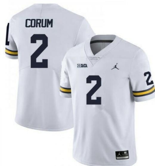 Men's Michigan Wolverines #2 Blake Corum Jersey College Football White