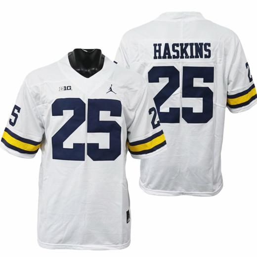 Men's Michigan Wolverines Hassan Haskins Jersey #25 College Football Game White