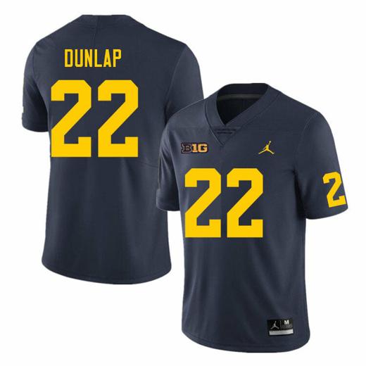 Men's Michigan Wolverines Tavierre Dunlap Jersey #22 College Football Game Navy