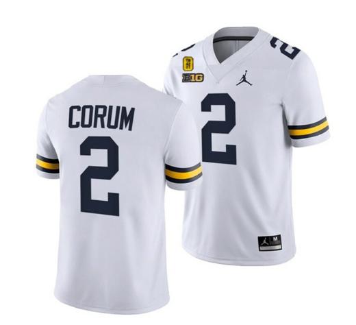 Men's Michigan Wolverines TM 42 Patch Honor Tate Myre #25 Blake Corum Jersey #2 All Stitched White