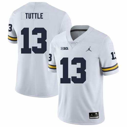 Men's Michigan Wolverines Jack Tuttle Jersey #13 College Football Game White