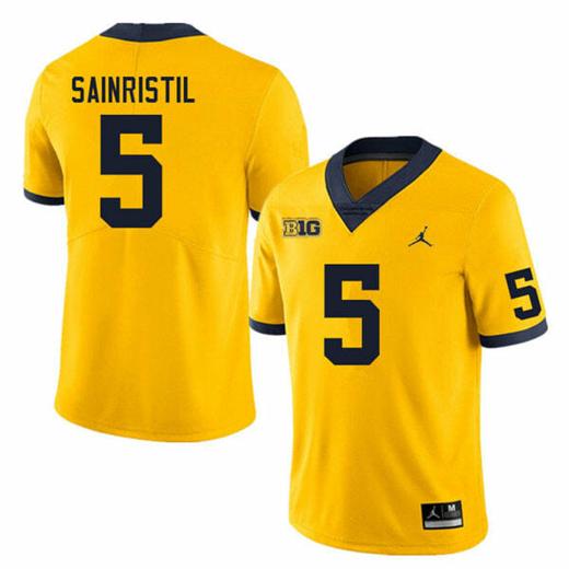 Men's Michigan Wolverines Mike Sainristil Jersey #5 College Football Game Yellow