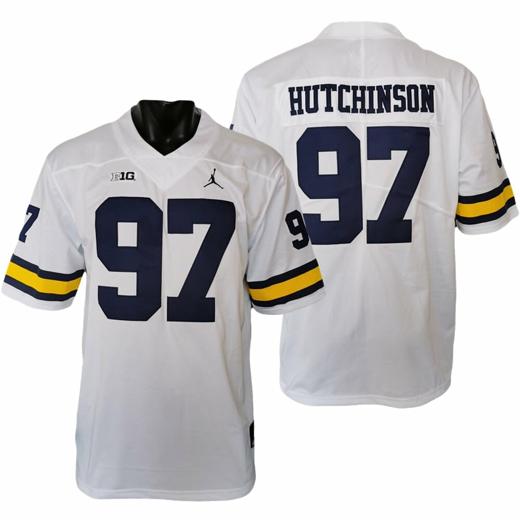 Men's Michigan Wolverines Aidan Hutchinson Jersey #97 College Football Game White