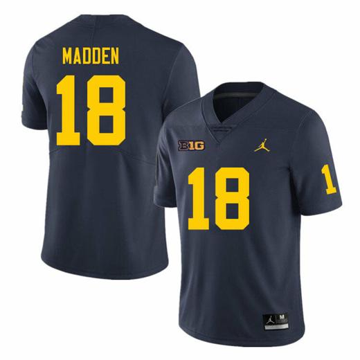 Men's Michigan Wolverines Jesse Madden Jersey #18 College Football Game Navy