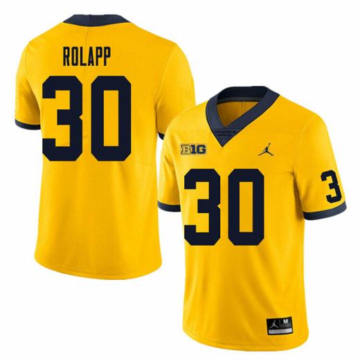 Men's Michigan Wolverines Will Rolapp Jersey #30 College Football Game Yellow