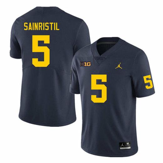 Men's Michigan Wolverines Mike Sainristil Jersey #5 College Football Game Navy