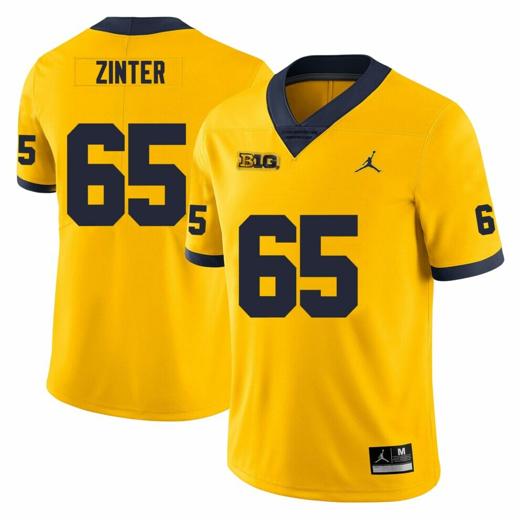 Men's Michigan Wolverines Zak Zinter Jersey #65 College Football Game Yellow