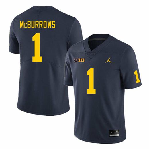 Men's Michigan Wolverines JaDen McBurrows Jersey #1 College Football Game Navy