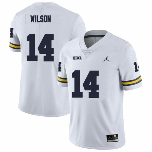 Men's Michigan Wolverines Roman Wilson Jersey #14 College Football Game White