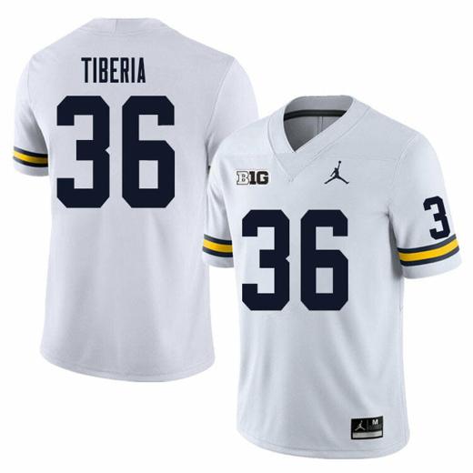 Men's Michigan Wolverines Nico Tiberia Jersey #36 College Football Game White