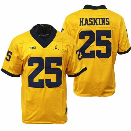 Men's Michigan Wolverines Hassan Haskins Jersey #25 College Football Game Yellow