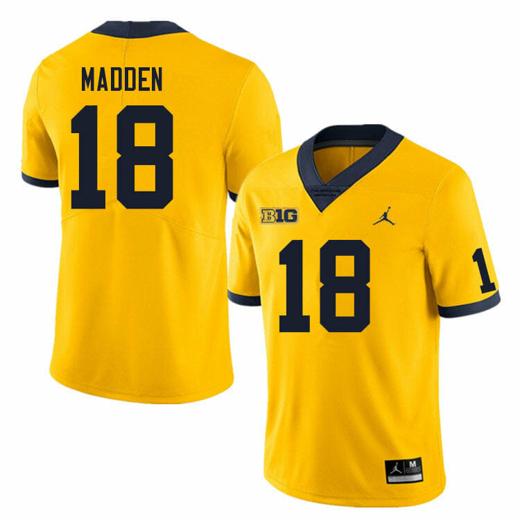 Men's Michigan Wolverines Jesse Madden Jersey #18 College Football Game Yellow