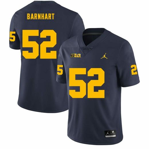 Men's Michigan Wolverines Karsen Barnhart Jersey #52 College Football Game Navy