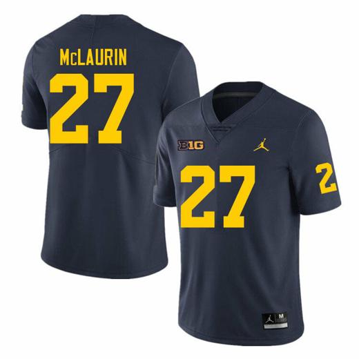 Men's Michigan Wolverines Tyler McLaurin Jersey #27 College Football Game Navy