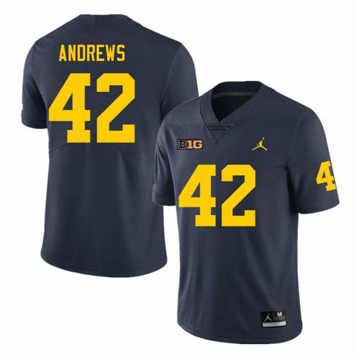 Men's Michigan Wolverines Trevor Andrews Jersey #42 College Football Game Navy