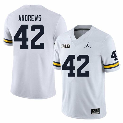 Men's Michigan Wolverines Trevor Andrews Jersey #42 College Football Game White