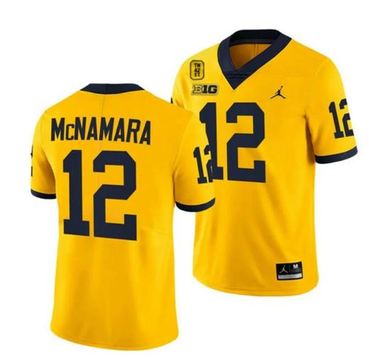 Men's Michigan Wolverines TM 42 Patch Honor Tate Myre #25 Cade McNamara Jersey #12 All Stitched Maize