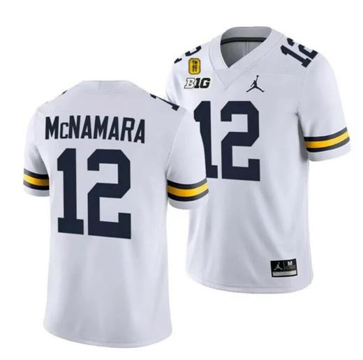 Men's Michigan Wolverines TM 42 Patch Honor Tate Myre #25 Cade McNamara Jersey #12 All Stitched White