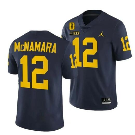 Men's Michigan Wolverines TM 42 Patch Honor Tate Myre #25 Cade McNamara Jersey #12 All Stitched Navy