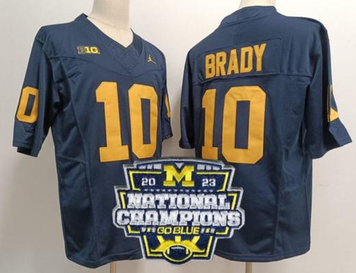 Men's Tom Brady Jersey #12 Michigan Wolverines Football 2023 National Champions Patch Navy