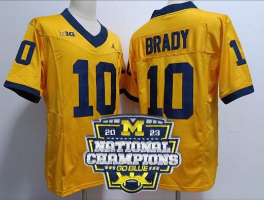 Men's Tom Brady Jersey #12 Michigan Wolverines Football 2023 National Champions Patch Yellow