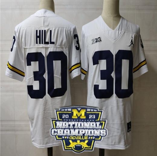 Men's Daxton Hill Jersey #30 Michigan Wolverines Football 2023 National Champions Patch White