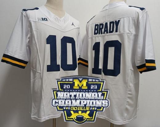 Men's Tom Brady Jersey #12 Michigan Wolverines Football 2023 National Champions Patch White