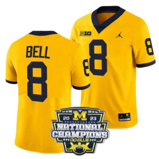 Men's Ronnie Bell Jersey #8 Michigan Wolverines Football 2023 National Champions Patch Yellow