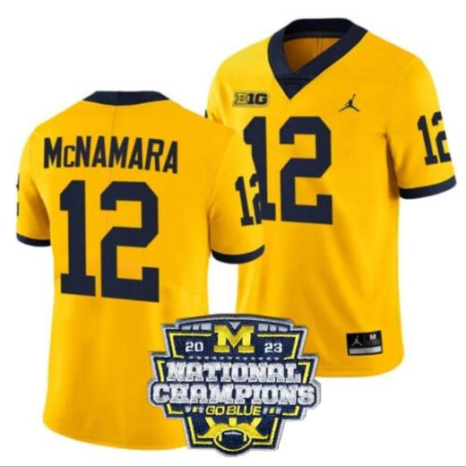 Men's Cade Mcnamara Jersey #12 Michigan Wolverines Football 2023 National Champions Patch Yellow