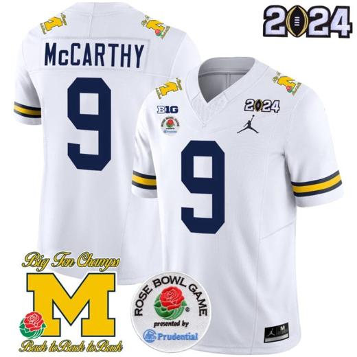 Men's JJ McCarthy Jersey #9 Vapor Limited – 2024 College Football Bowl + Rose Bowl Patch White