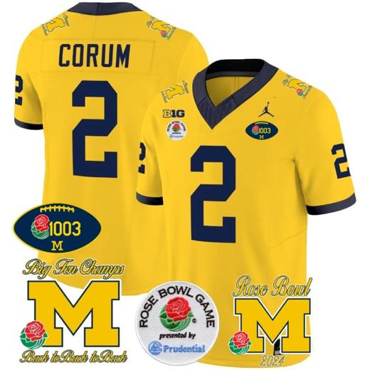 Men's Blake Corum Jersey #2 Michigan Wolverines Vapor 1003 Wins Rose Bowl Patch Football Maize