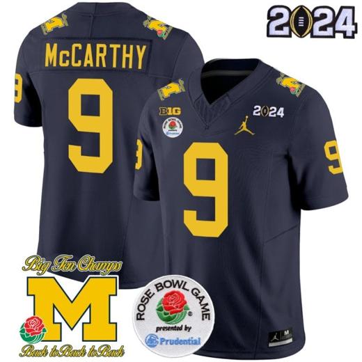 Men's JJ McCarthy Jersey #9 Vapor Limited – 2024 College Football Bowl + Rose Bowl Patch Navy