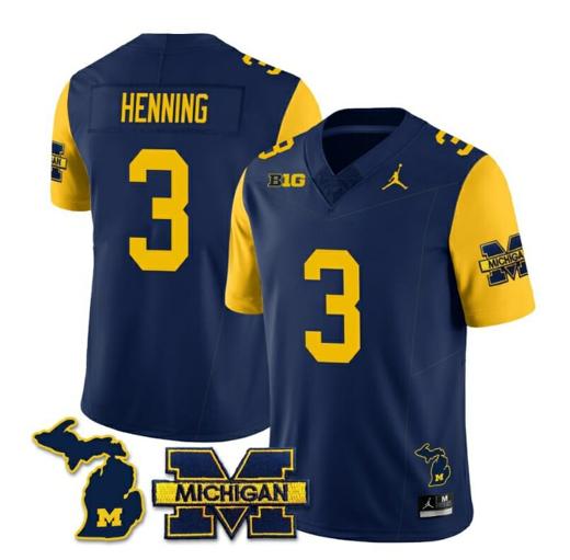 Men's Michigan Wolverines AJ Henning Jersey #3 Special College Football 2023 Stitched Maize Sleeves