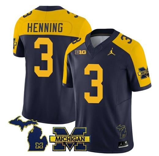 Men's Michigan Wolverines AJ Henning Jersey #3 Special College Football 2023 Stitched Navy Alternate