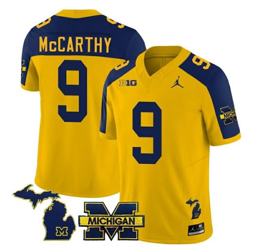 Men's Michigan Wolverines JJ McCarthy Jersey Special #9 College Football 2023 Stitched Maize Alternate