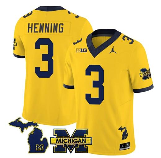 Men's Michigan Wolverines AJ Henning Jersey #3 Special College Football 2023 Stitched Maize