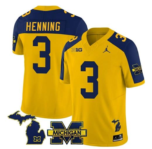 Men's Michigan Wolverines AJ Henning Jersey #3 Special College Football 2023 Stitched Maize Alternate