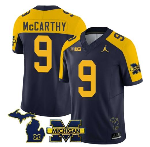 Men's Michigan Wolverines JJ McCarthy Jersey Special #9 College Football 2023 Stitched Navy Alternate