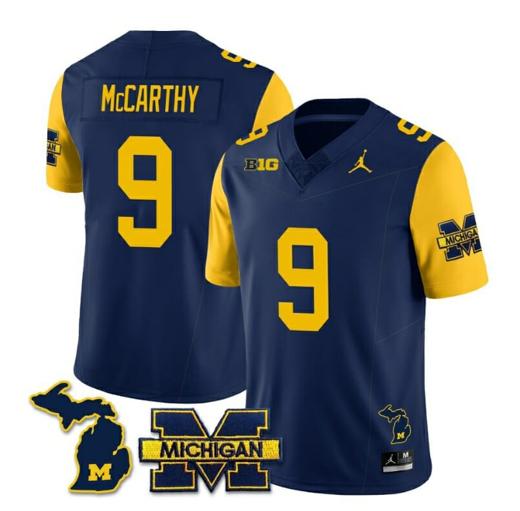 Men's Michigan Wolverines JJ McCarthy Jersey Special #9 College Football 2023 Stitched Maize Sleeves