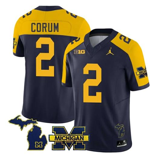 Men's Michigan Wolverines Blake Corum Jersey Special #2 College Football 2023 Stitched Navy Alternate