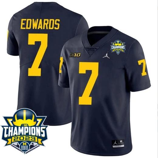 Men's Donovan Edwards Jersey #7 Michigan Wolverines 2023 Big Ten Champions Patch Stitched Navy