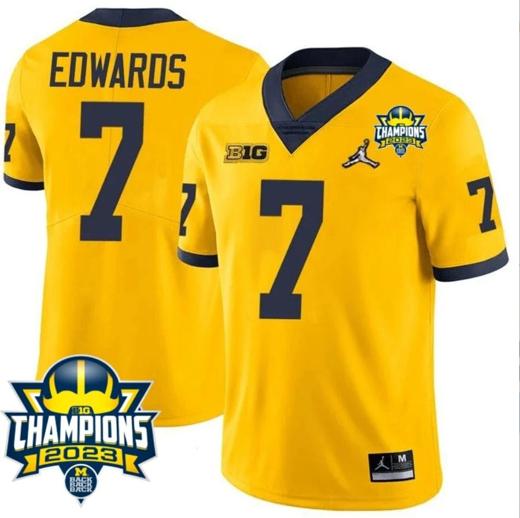 Men's Donovan Edwards Jersey #7 Michigan Wolverines 2023 Big Ten Champions Patch Stitched Maize