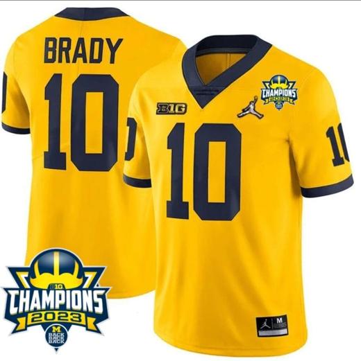 Men's Tom Brady Jersey #10 Michigan Wolverines 2023 Big Ten Champions Patch Stitched Maize