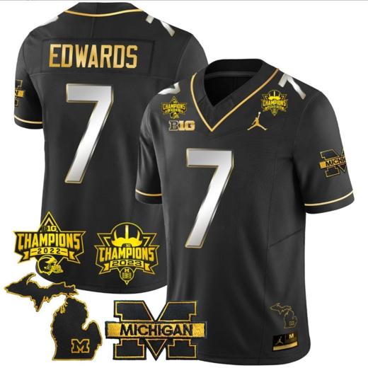 Men's Donovan Edwards Jersey #7 Michigan Wolverines 2023 Big Ten Back to Back Champions Patch Stitched Black Limited