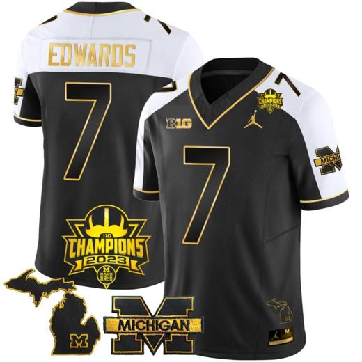 Men's Donovan Edwards Jersey #7 Michigan Wolverines 2023 Big Ten Champions Patch Stitched Gold Alternate