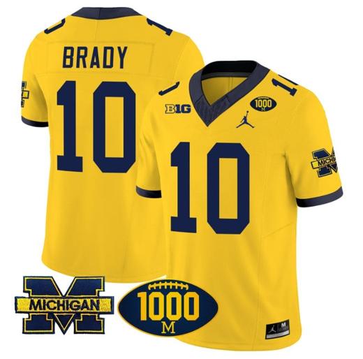 Men's Tom Brady Jersey #10 Michigan Wolverines 1000 Wins Patch Vapor College Football Maize