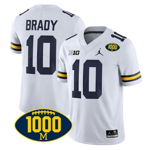 Men's Tom Brady Jersey #10 Michigan Wolverines 1000 Wins Patch College Football White