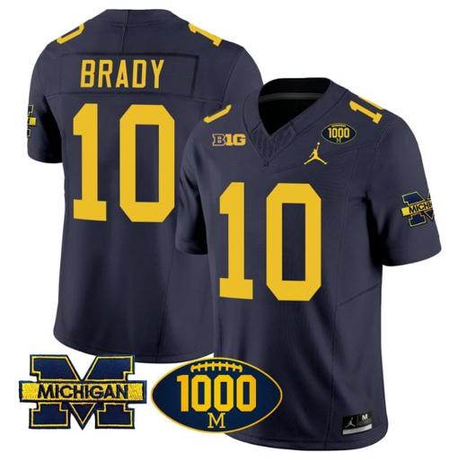 Men's Tom Brady Jersey #10 Michigan Wolverines 1000 Wins Patch Vapor College Football Navy